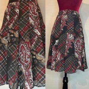 Larry Levine Burgundy Plaid Paisley Women’s Skirt Size 8